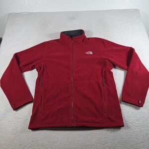 The North Face Mens Fleece Jacket Red Pockets Full Zipper Mock Neck Size Large